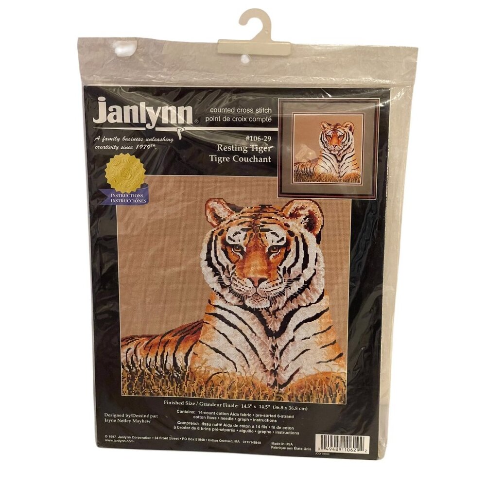 Janlynn Counted Cross Stitch Kit Resting Tiger NEW NOS